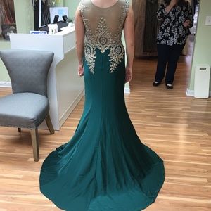 Emerald Green gown, with mess beading top
